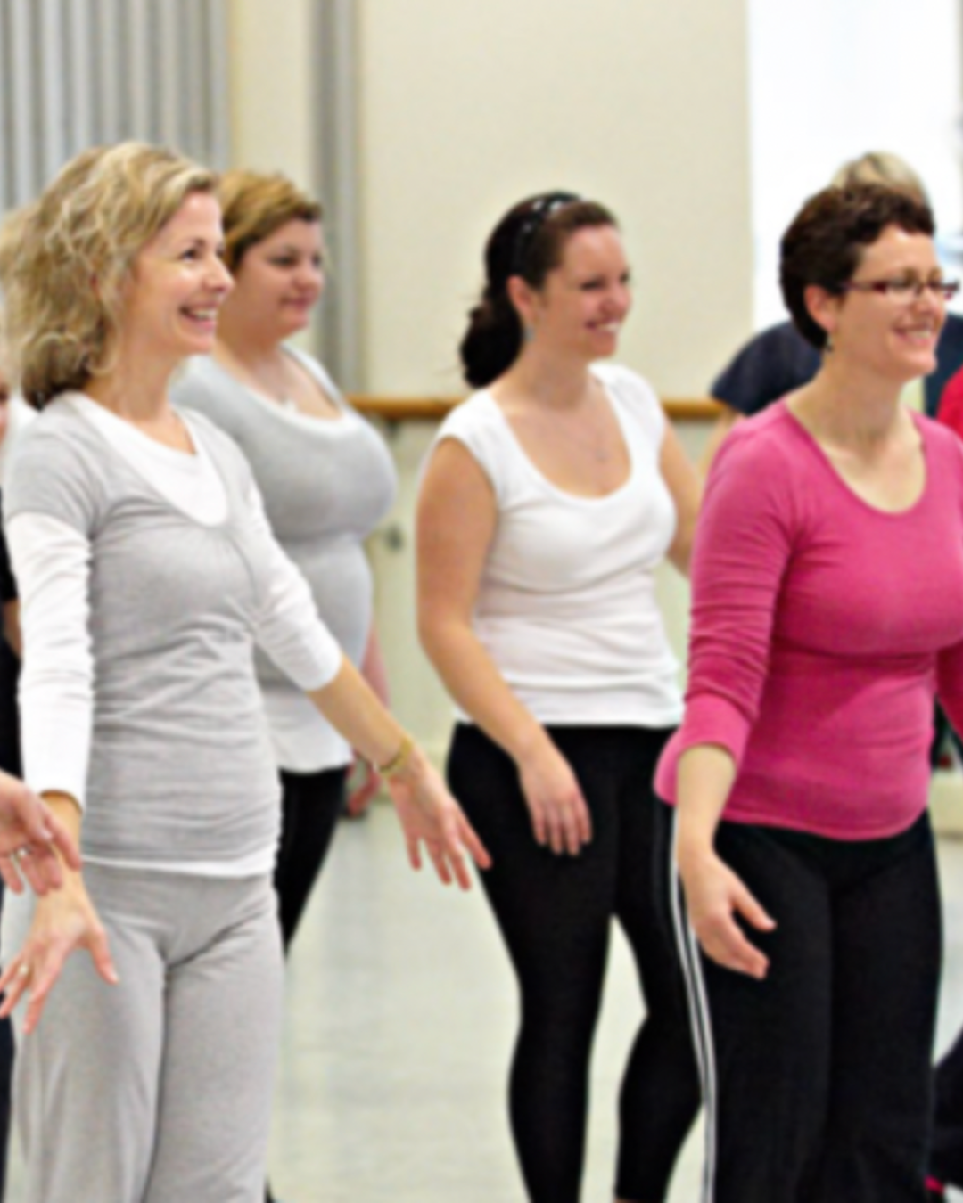 Adult dancers enjoying a dance class at The Ballet Center in Bristol, Rhode Island